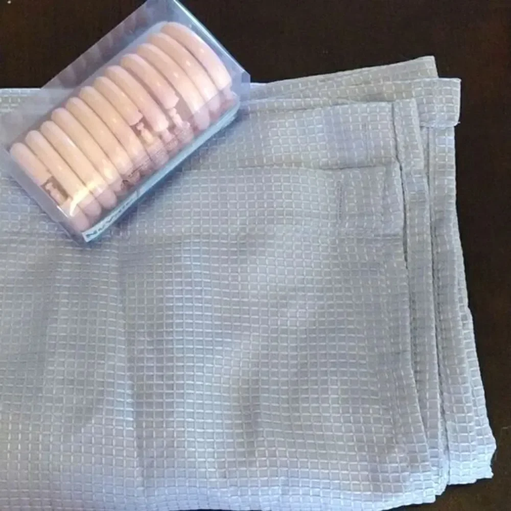 Mainstays Lavender‎ Textured Fabric Shower Curtain with Pink Hooks Bundle